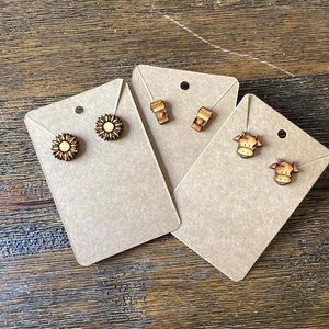 Set of 3 homemade wood earrings cows coffee flowers